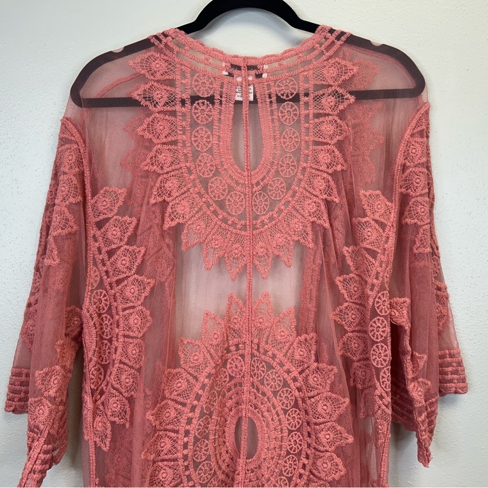 Rachel Zoe Coral Lace Cover-Up Mandala Pattern Boho Beachy O/S Cotton Blend - Picture 9 of 10